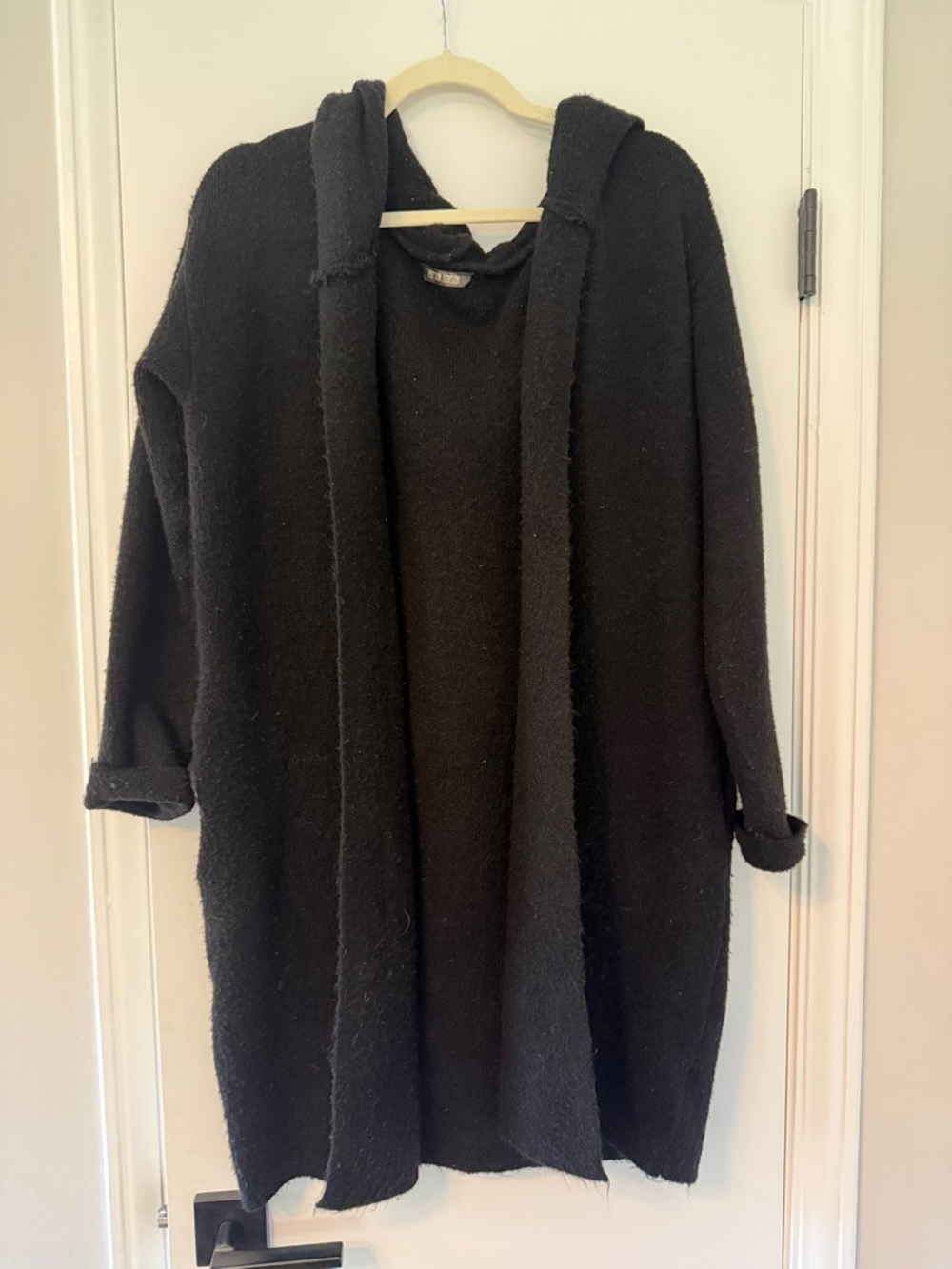 Cozy Hooded Open-Front Cardigan Sweater - Black